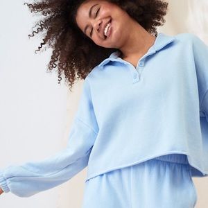 aerie fleece of mind cropped polo sweatshirt
